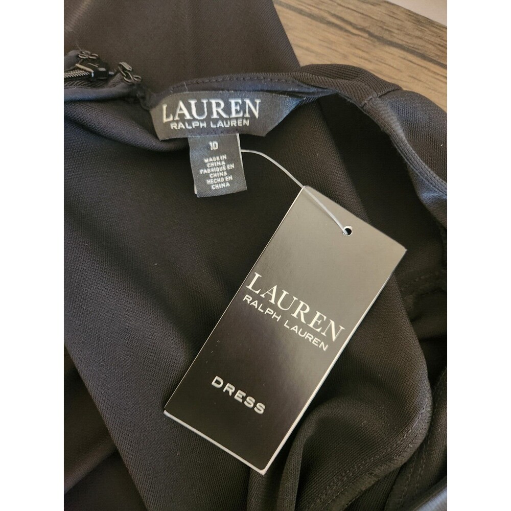 Lauren Ralph Lauren Womens Dress Ruched Stretch Jersey Surplice Sz 10 Black NWT - Picture 3 of 11